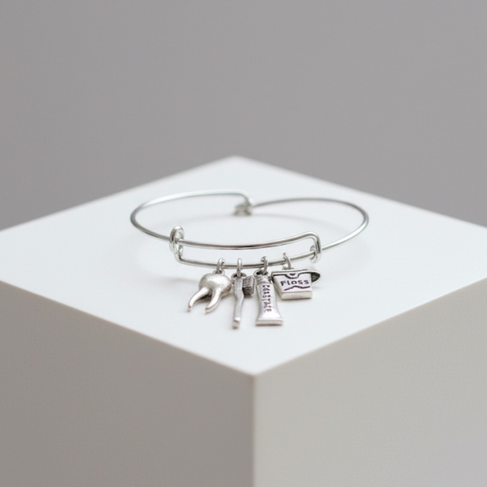 Dentist Hygienist Gift Charm Bracelet Adjustable Bangle Tooth Floss Jewelry